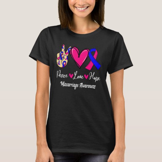 Miscarriage Awareness Peace Love Hope Pink & Blue T-shirt (Voorkant)