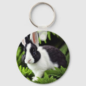Mischief de zwarte en witte Bunny, keyring Sleutelhanger (Voorkant)