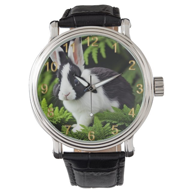 Mischief de zwarte en witte Bunny, kijk uit Horloge (Voorkant)