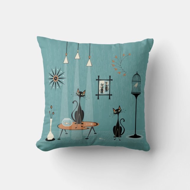 Mischief uit de midden van de eeuw / Kat rood-beha Kussen (Voorkant)