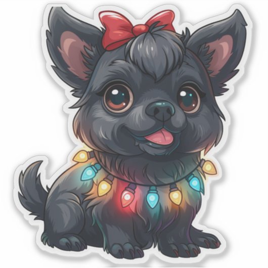 Mischievous Affenpinscher Verpakt in Kerstmis Sticker (Voorkant)