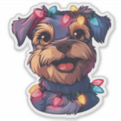 Mischievous Airedale verpakt in kerstverlichting Sticker (Voorkant)