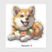 Mischievous Akita verpakt in kerstverlichting Sticker (Vel)