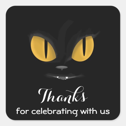 Mischievous Black Cat with Fangs Bedankt Vierkante Sticker (Voorkant)
