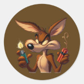 Mischievous Cartoon Coyote Ronde Sticker (Voorkant)