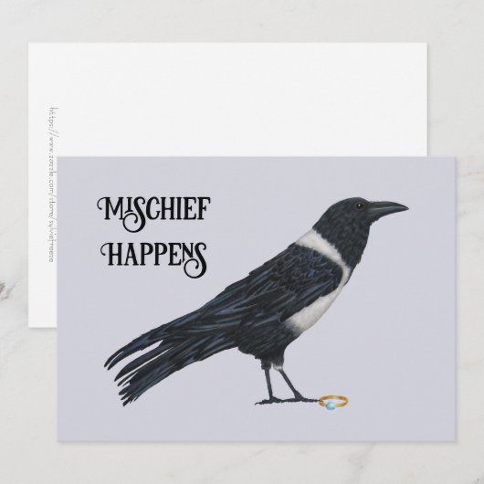 Mischievous Crow en Ring Flat Holiday Kaart (Voorkant / Achterkant)
