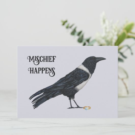 Mischievous Crow en Ring Flat Holiday Kaart (Staand voorkant)