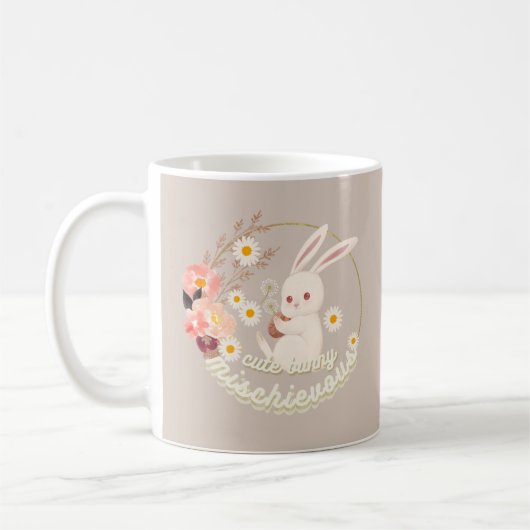 Mischievous Cute Bunny and Flower Koffiemok (Links)