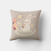 Mischievous Cute Bunny and Flower Ornament Kussen (Achterkant)
