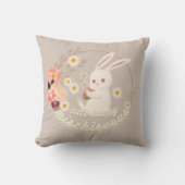 Mischievous Cute Bunny and Flower Ornament Kussen (Voorkant)