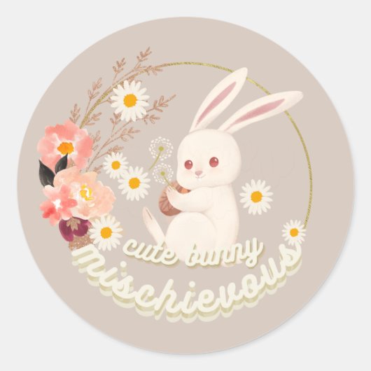 Mischievous Cute Bunny Ceramic Ronde Sticker (Voorkant)