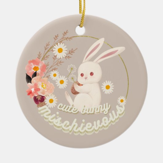 Mischievous Cute Bunny Keramisch Ornament (Voorkant)
