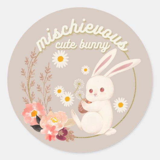 Mischievous Cute Bunny Ronde Sticker (Voorkant)
