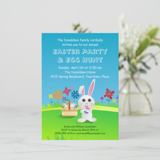 Mischievous Easter Bunny Party Kaart (Staand voorkant)