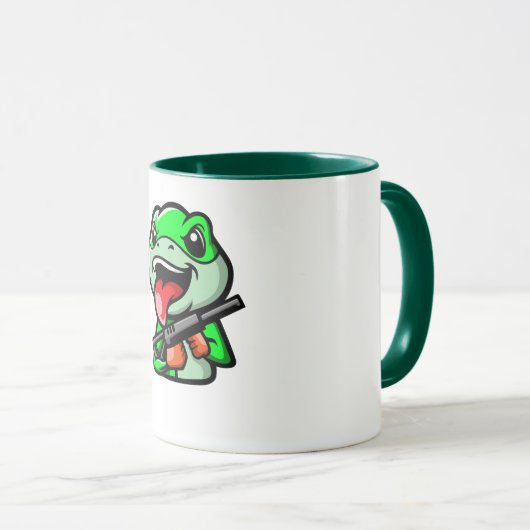 Mischievous Frog met Pistool Cartoon Koffie Mok (Voorkant rechts)