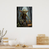 Mischievous Goblin Lurking in een spookbos Poster (Keuken)