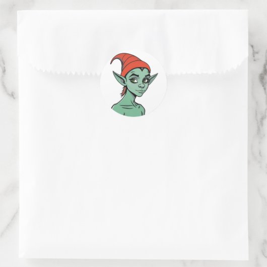 Mischievous Green Elf / Goblin Cartoon Character Ronde Sticker (Tas)