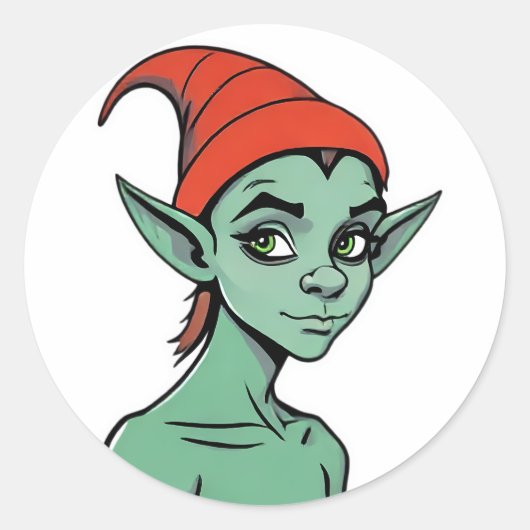 Mischievous Green Elf / Goblin Cartoon Character Ronde Sticker (Voorkant)