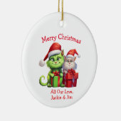 Mischievous groene kerstkatten keramisch ornament (Rechts)