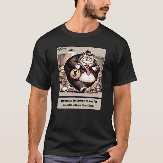 Mischievous Meows: De geslepen kat politicus T-shirt (Voorkant)