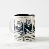 Mischievous Meows: De geslepen kat politicus Tweekleurige Koffiemok (Voorkant links)