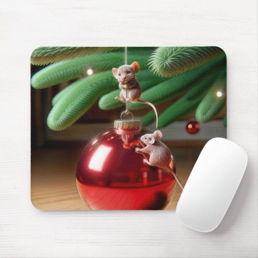 Mischievous muizen op een kerst ornament muismat (Met muis)