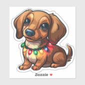 Mischievous teckel verpakt in kerstverlichting sticker (Vel)