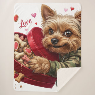 Mischievous Valentine Yorkie Love Sherpa Blanket  Deken