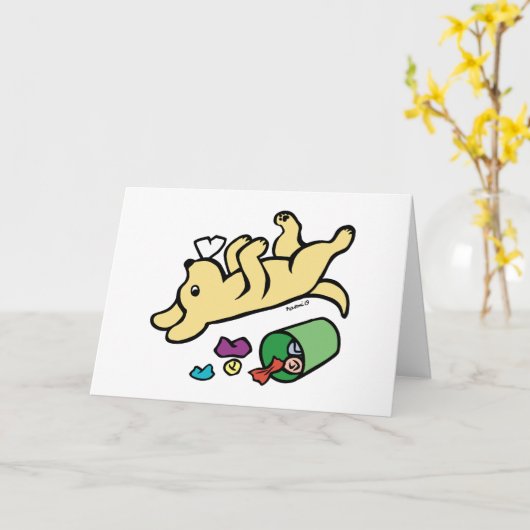 Mischievous Yellow Labrador Side Eye Kaart (Gele Bloem)