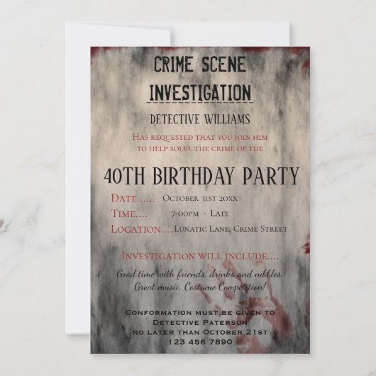Misdaad Scene Onderzoek 40e Verjaardagsfeestje Kaart (Voorkant)