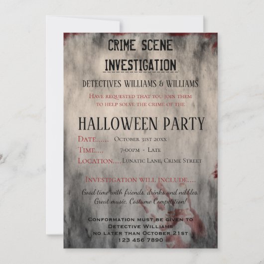 Misdaad Scène Onderzoek Halloween Party Kaart (Voorkant)