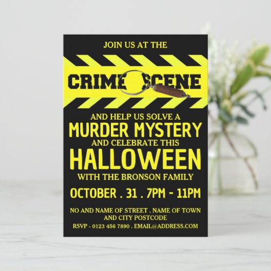 Misdaadplaats, moordmysterie Halloween-feest Kaart (Staand voorkant)