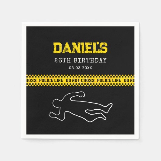 Misdaadscène Verjaardagsfeest met gele politieband Servet (Voorkant)