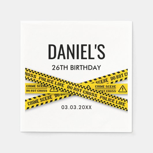 Misdaadscène Verjaardagsfeest met gele politieband Servet (Voorkant)