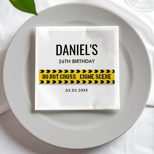 Misdaadscène Verjaardagsfeest met gele politieband Servet