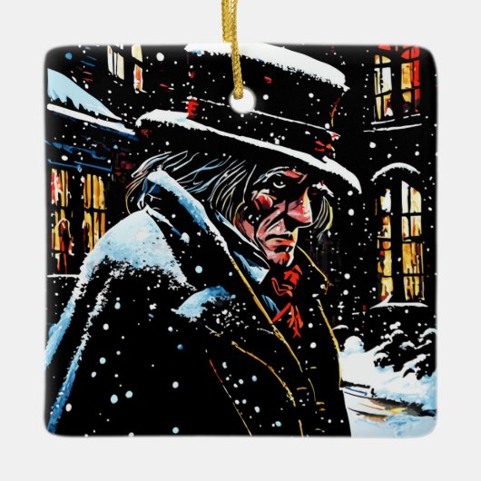 Miser Mister Ebenezer Scrooge Victoriaans Kerstmis Keramisch Ornament (Voorkant)