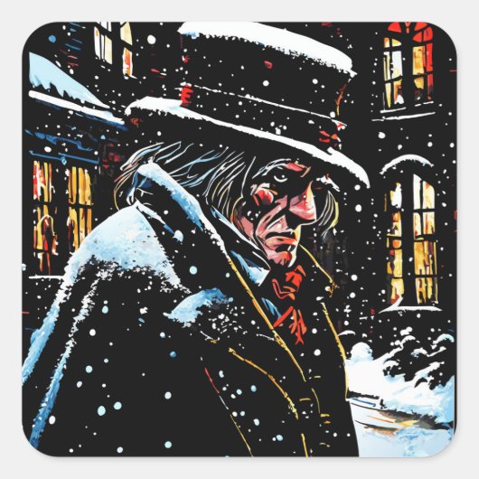 Miser Mister Ebenezer Scrooge Victoriaans Kerstmis Vierkante Sticker (Voorkant)