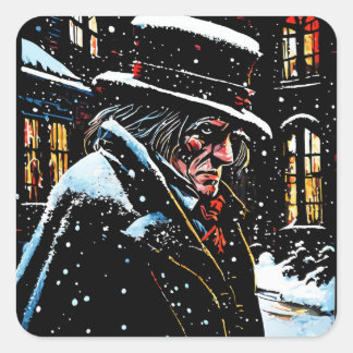 Miser Mister Ebenezer Scrooge Victoriaans Kerstmis Vierkante Sticker