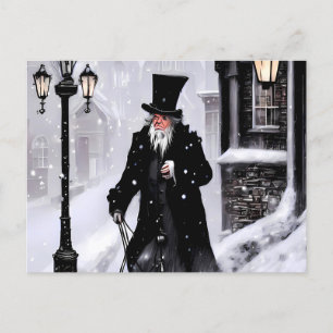 Miserly Ebenezer Scrooge Snowy Victoriaans Street Briefkaart