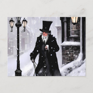 Miserly Ebenezer Scrooge Snowy Victoriaans Street Briefkaart