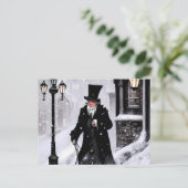 Miserly Ebenezer Scrooge Snowy Victoriaans Street Briefkaart (Staand voorkant)