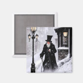 Miserly Ebenezer Scrooge Snowy Victoriaans Street Magneet (Voorkant / Achterkant)