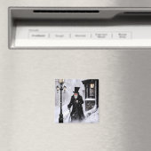 Miserly Ebenezer Scrooge Snowy Victoriaans Street Magneet (Insitu (Vaatwasser))