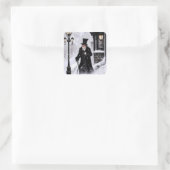 Miserly Ebenezer Scrooge Snowy Victoriaans Street Vierkante Sticker (Tas)