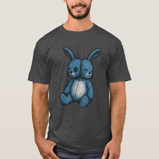 Misfit Blauwe Knuffel Konijn T-Shirt (Voorkant)