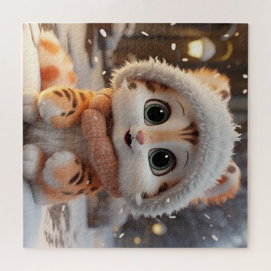 Misha - Een pluizige sneeuwluipaard Legpuzzel (Horizontaal)