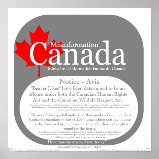 Misinformatie Canada — Beaver Jokes Notice Poster (Voorkant)
