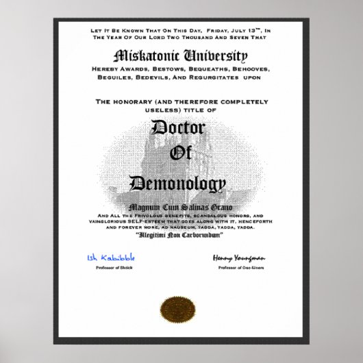 Miskatonic University Doctor in de Demonolgy Poster (Voorkant)