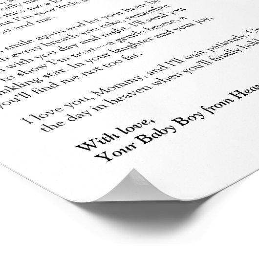 Miskraam Vergeet me niet Ik ben in de Hemel Gedich Poster (Hoek)