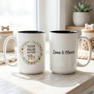 Mislukte Pleegzorg en Trots Florale Puppy Kat Kran Tweekleurige Koffiemok